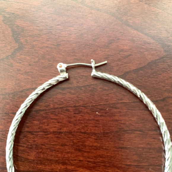 Textured Silver Hoop Earrings - Picture 2 of 8